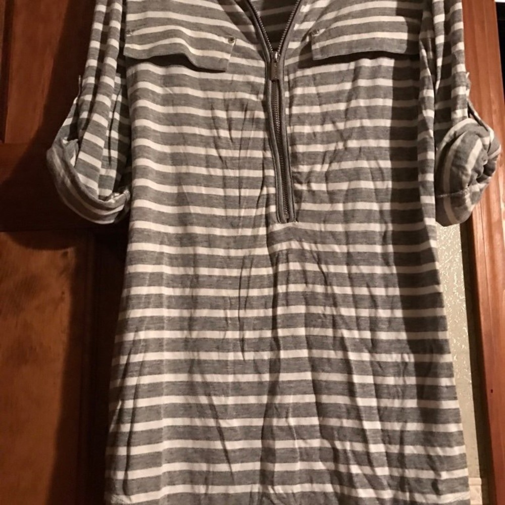 Calvin Klein 3/4 sleeve Striped half zipper Shirt